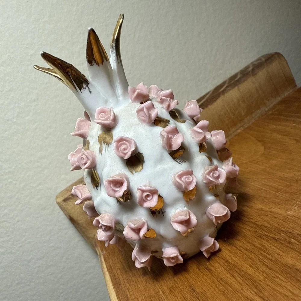 Vintage Lefton Rose Pineapple Salt and Pepper Shakers Made in Japan